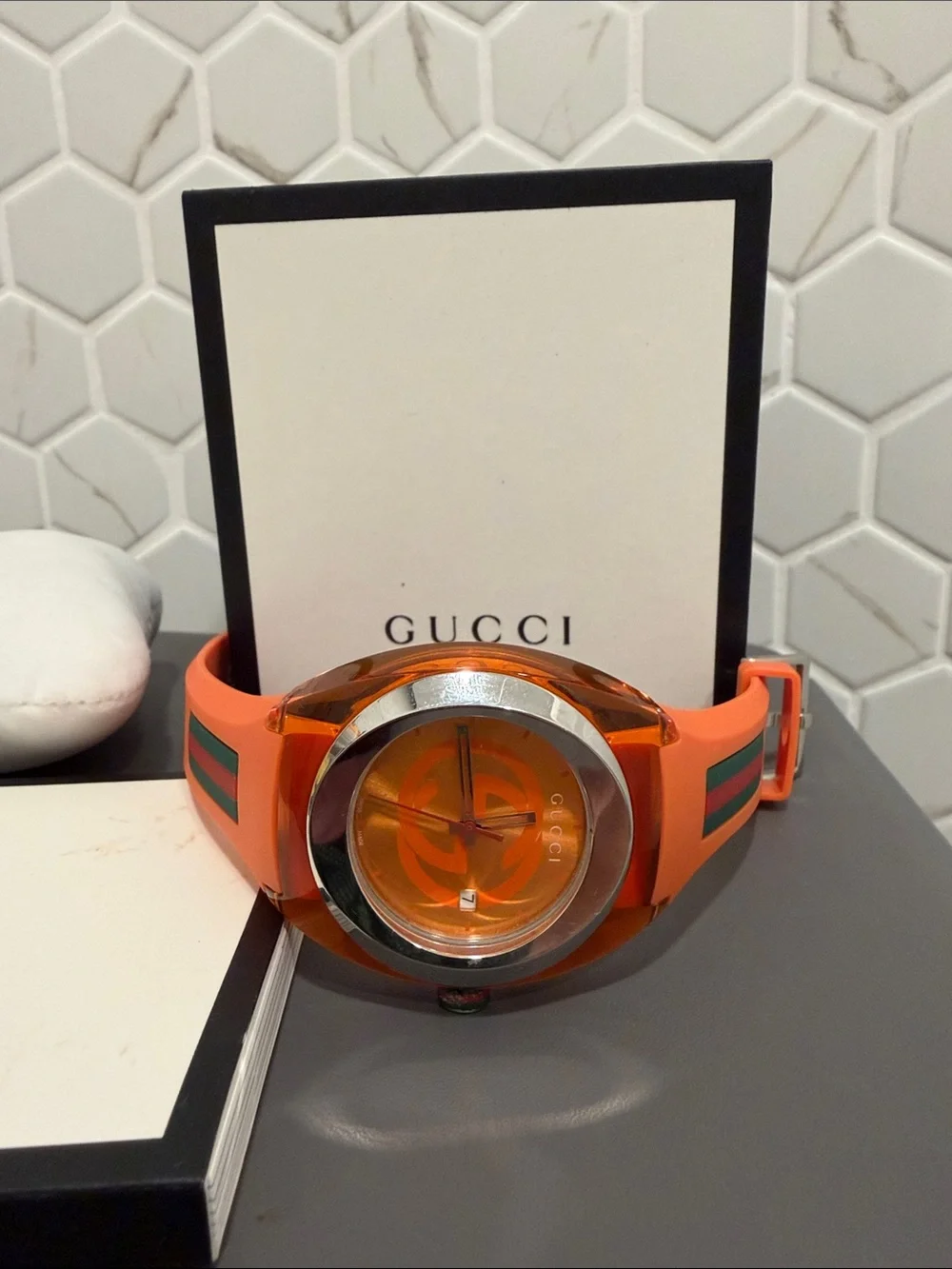 Rare find Gucci Orange and Silver mens Sport Watch